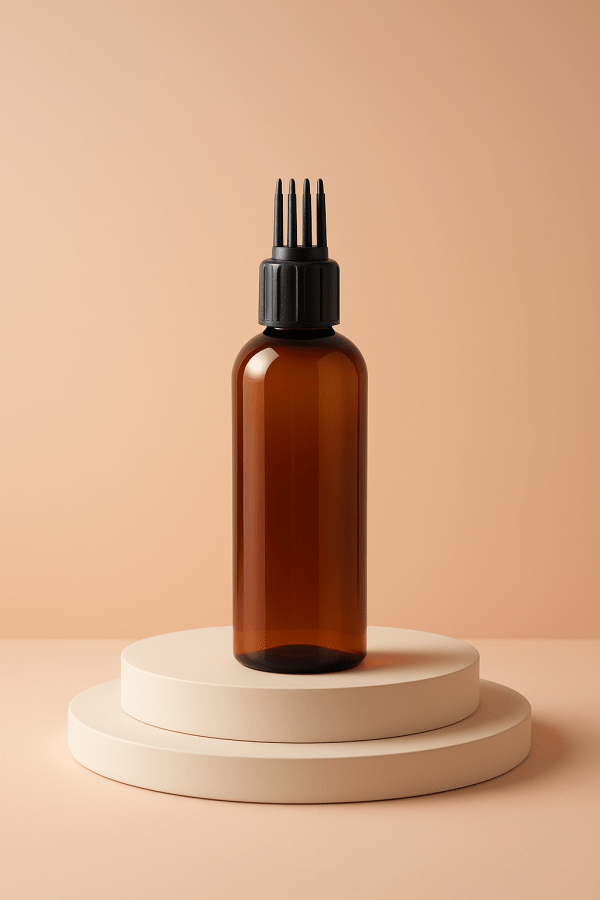 brown oil bottle with application bottle